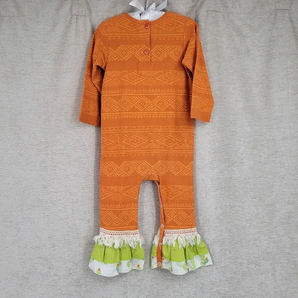Ricrac & Ruffles Cactus Coture Ruffled Ankle Jumpsuit Romper Girls Size 24mo